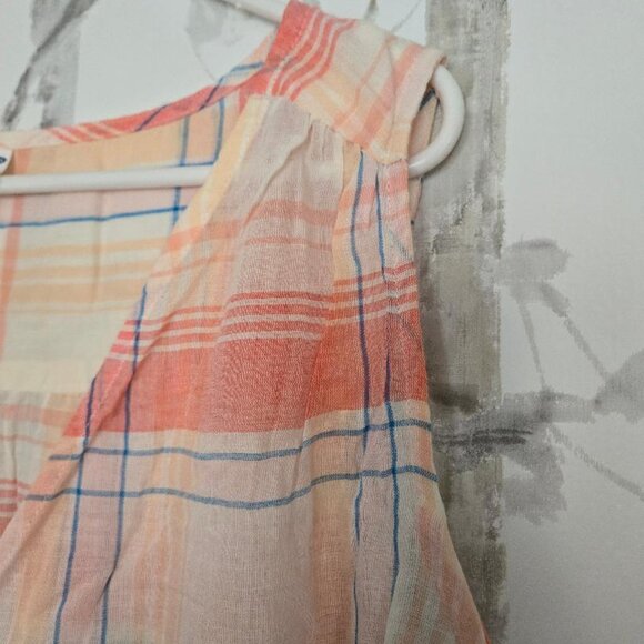 Old Navy Peach Plaid Button Down V-Neck Tank Top XXL - Picture 5 of 5